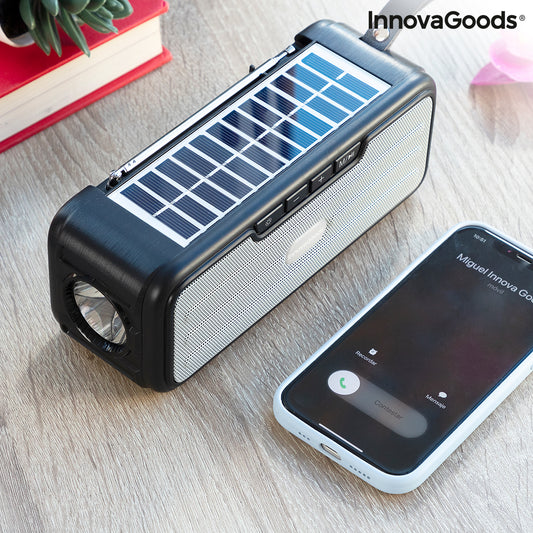 Parlante Solar Recargable Bluetooth Fm Radio + Linterna Usb Negro