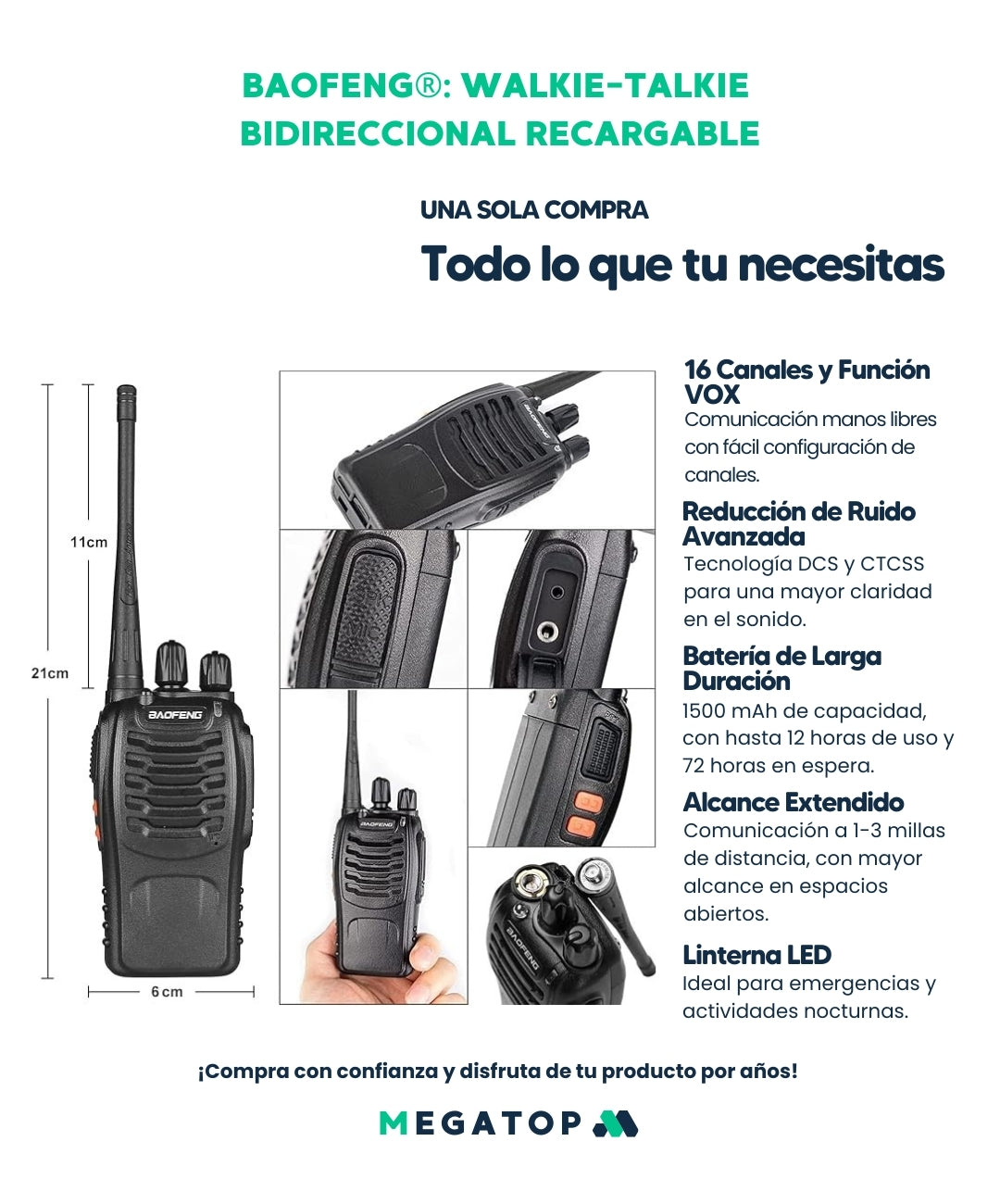 Baofeng: Walkie-Talkie 10KM - Compra 1 Recibe 1 Gratis