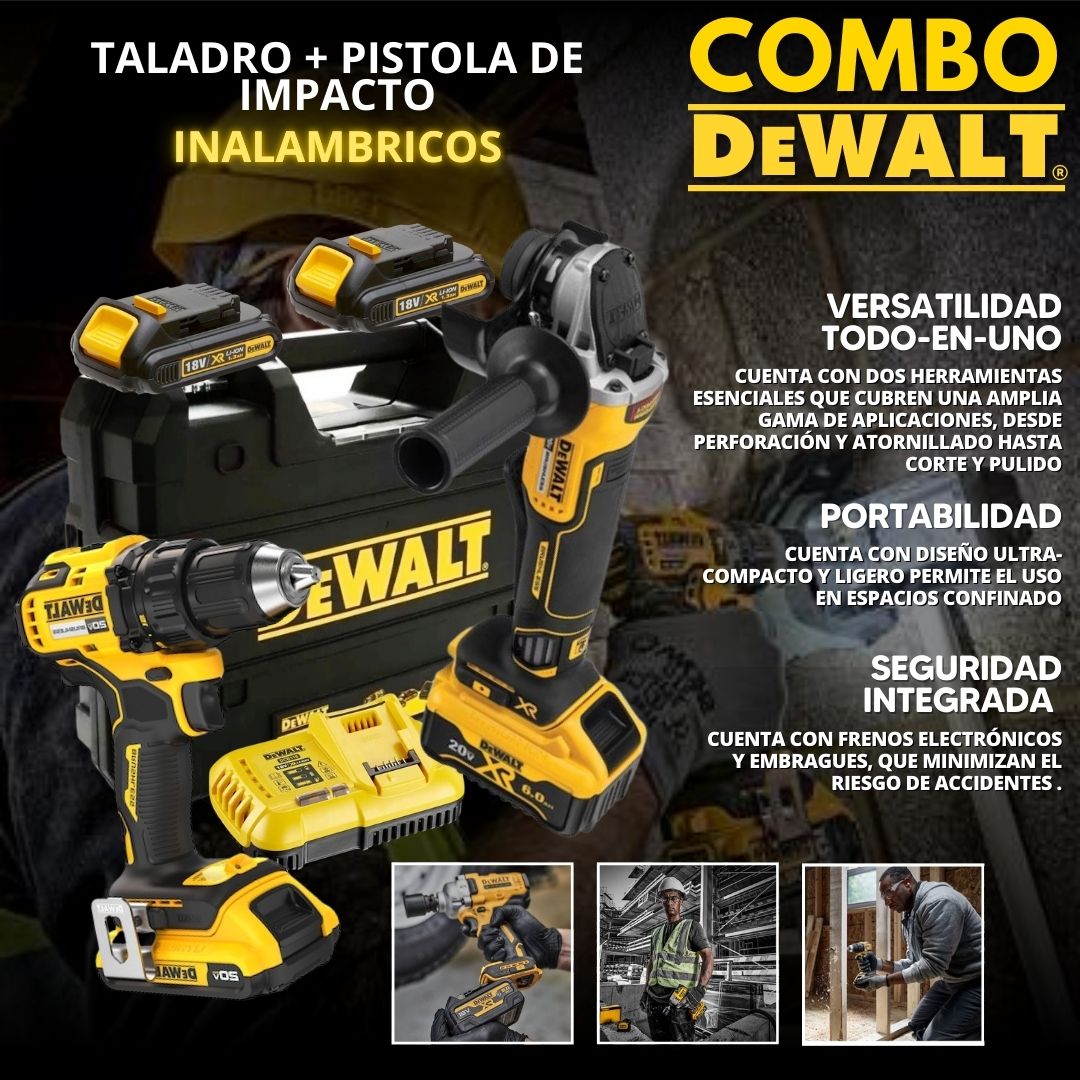 Super Combo Dewalt: Taladro + Atornillador + Martillo Perforador + Amoladora